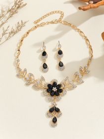 Vintage Alloy Diamond Multi-color Flower Resin Necklace Earrings