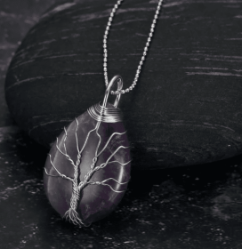 Celtic Tree Of Life Pendant & Chain On Teardrop Semi-Precious Stone