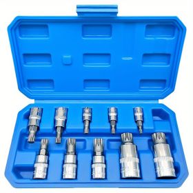 10PC XZN Triple Square 12 Point Spline Bit Socket Set 4MM 18MM   With Enhanced Storage Case, 12 Point Multi Spline, No Assembly Required